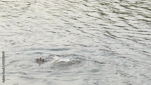 Child drowns in outdoor in the river while swimming alone, asking for help.