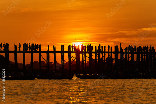 Silhouette of U bein bridge at sunset Amarapura  Mandalay  Myanmar.