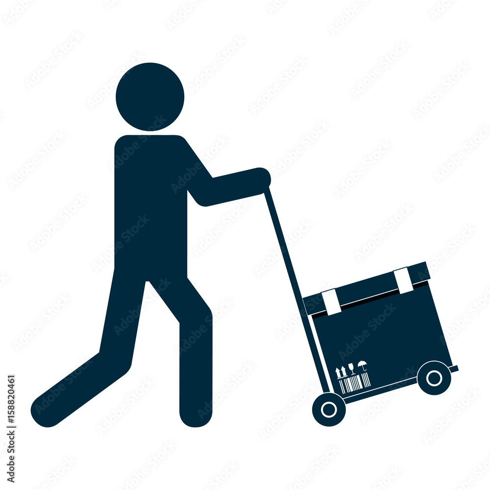 pictogram man with a handcart with a carton box icon