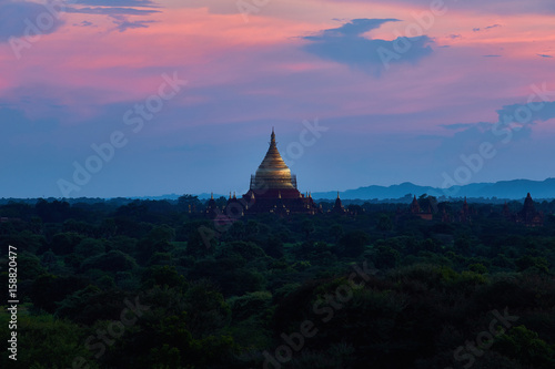 Pagoda landscape in the plain of Bagan  Myanmar  Burma 