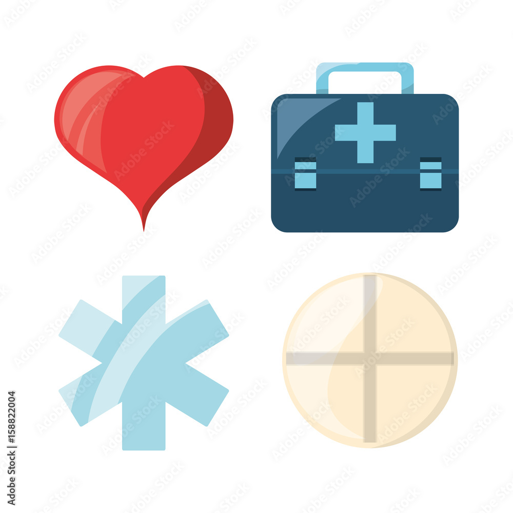 Fototapeta premium set heart with emblem and drug with briefcase vector illustration