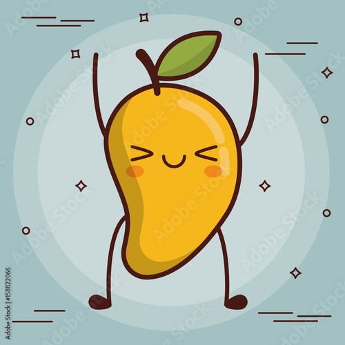 kawaii mango icon over blue background colorful design vector illustration