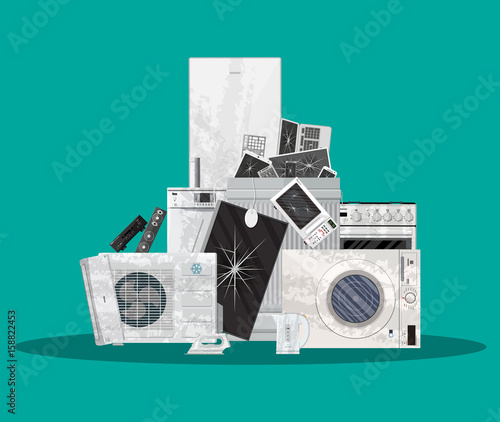 E-waste electrical and electronic equipment pile