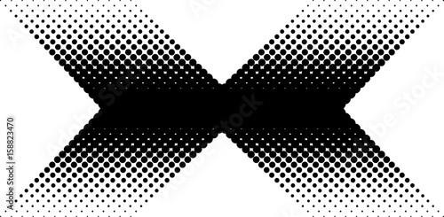 Halftone pattern. Background with dots, circles. Arrow indicates the direction of movement. The dynamic style. Black and white vector illustration