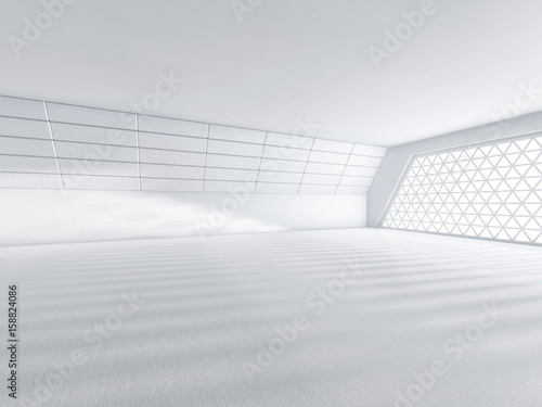 Abstract modern architecture background, empty white open space interior with windows and concrete walls. 3D rendering