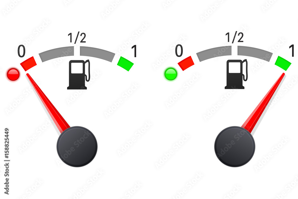 Fuel gauge. Car dashboard signs - empty and full Fuel gauge. Car dashboard signs - empty and full
