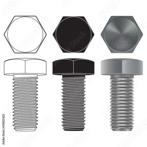Metal bolts. Outline icon and 3d model