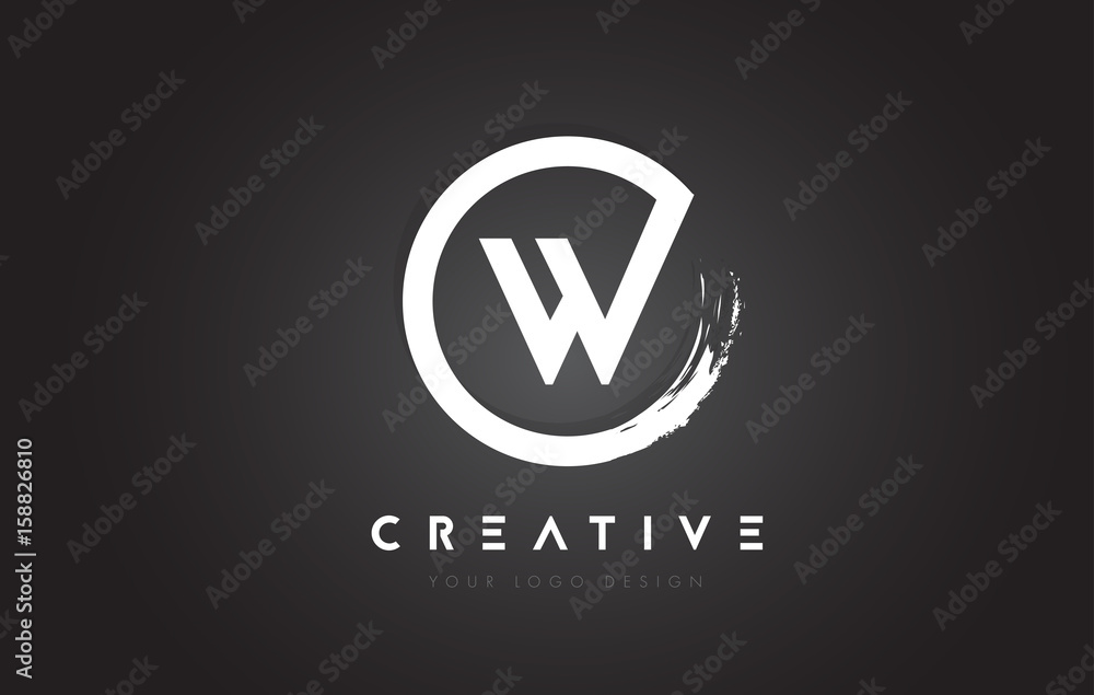 W Circular Letter Logo with Circle Brush Design and Black Background. - obrazy, fototapety, plakaty 