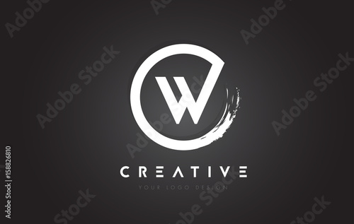 W Circular Letter Logo with Circle Brush Design and Black Background.