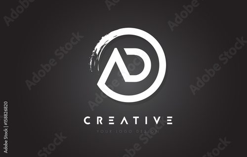 AD Circular Letter Logo with Circle Brush Design and Black Background.