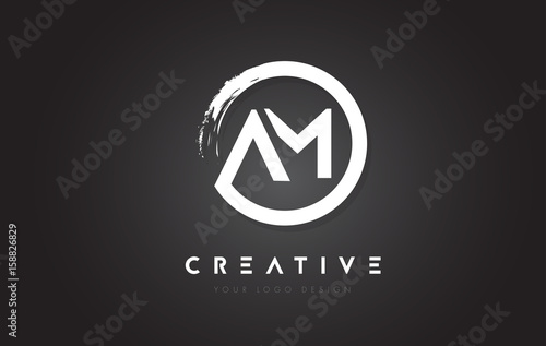 AM Circular Letter Logo with Circle Brush Design and Black Background.
