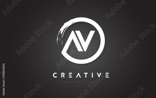 AV Circular Letter Logo with Circle Brush Design and Black Background.