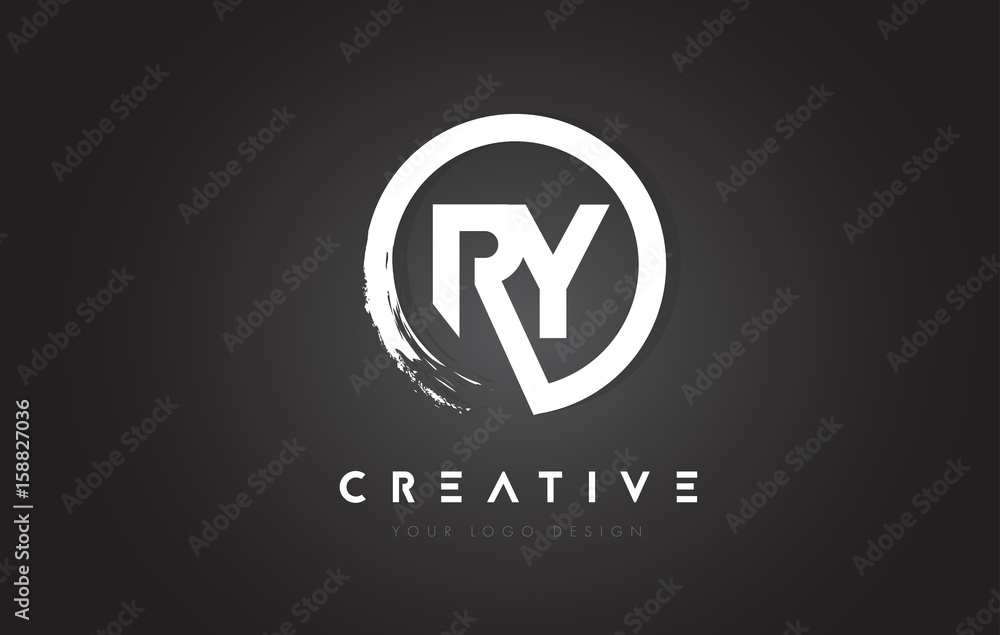 RY Circular Letter Logo with Circle Brush Design and Black Background. - obrazy, fototapety, plakaty 