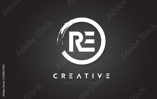 RE Circular Letter Logo with Circle Brush Design and Black Background.