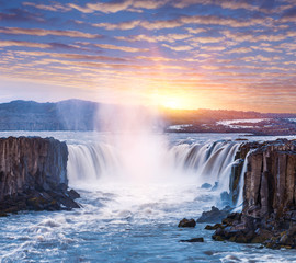 Wandcirkels Watervallen Selfoss waterval cascade in IJsland  © Oleksandr Kotenko
