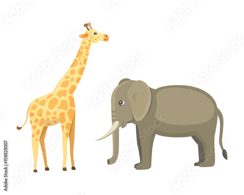 Fototapeta Naklejka Na Ścianę i Meble -  giraffe and elephant vector cartoon african animals