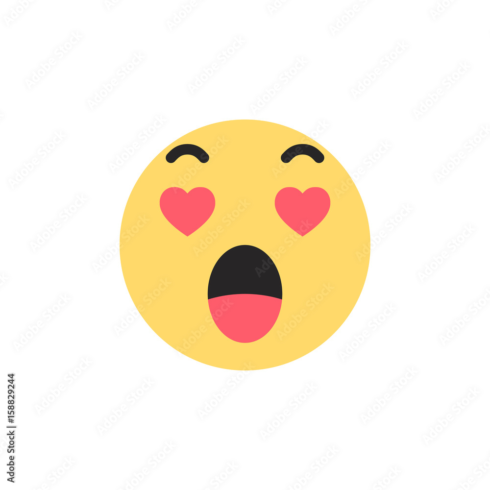Emotion of love yellow smiley with hearts. Like social icon. Button for expressing social emoji. Flat vector illustration EPS 10 Emotion of love yellow smiley with hearts. Like social icon. Button for expressing social emoji. Flat vector illustration EPS 10