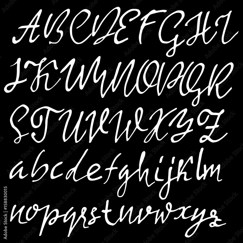 Hand drawn elegant calligraphy font. Modern brush lettering. Grunge style alphabet. Vector illustration.