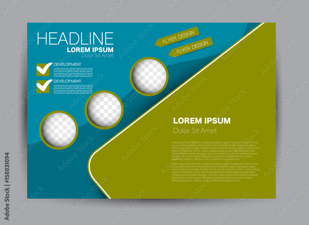 Flyer, brochure, billboard template design landscape orientation for education, presentation, website. Blue and green color. Editable vector illustration. Flyer, brochure, billboard template design landscape orientation for education, presentation, website. Blue and green color. Editable vector illustration.