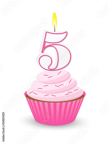 Pink Birthday Cupcake for 5th Birthday