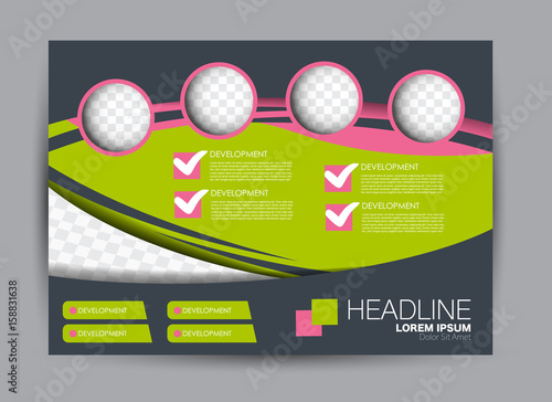 Flyer, brochure, billboard template design landscape orientation for education, presentation, website. Pink and green color. Editable vector illustration.
