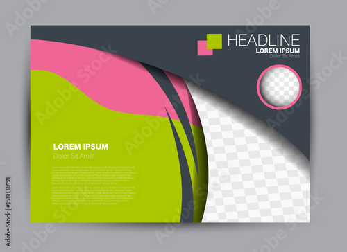 Flyer, brochure, billboard template design landscape orientation for education, presentation, website. Pink and green color. Editable vector illustration.