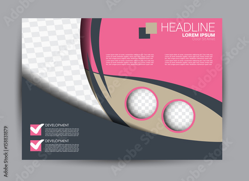 Flyer, brochure, billboard template design landscape orientation for education, presentation, website. Pink and brown color. Editable vector illustration.