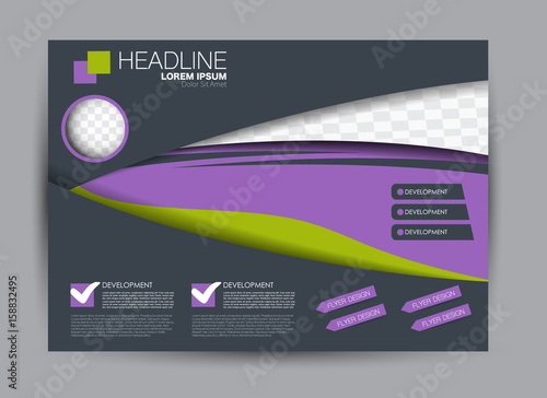 Flyer, brochure, billboard template design landscape orientation for education, presentation, website. Purple and green color. Editable vector illustration.