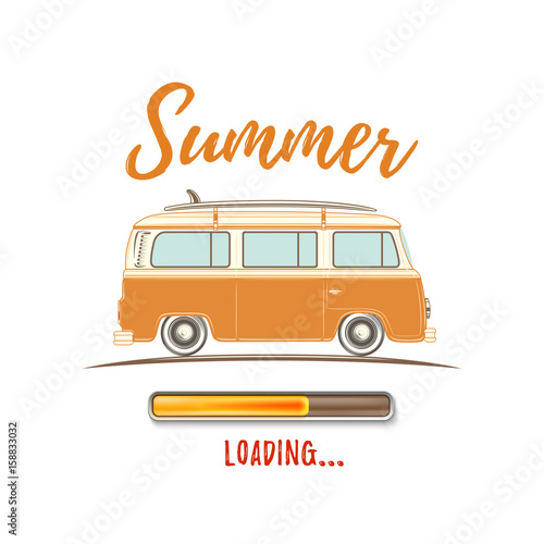 Summer loading. Vintage, retro camper van.