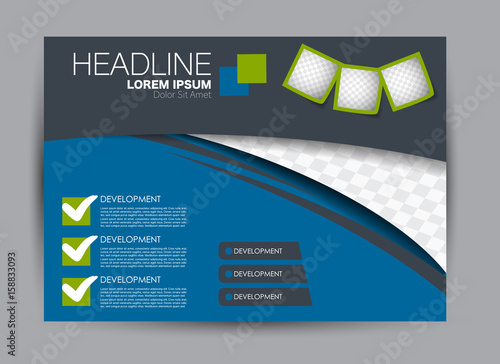 Flyer, brochure, billboard template design landscape orientation for education, presentation, website. Blue and green color. Editable vector illustration.