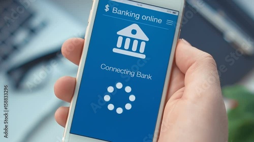 Connecting to the bank account on banking app on the smartphone