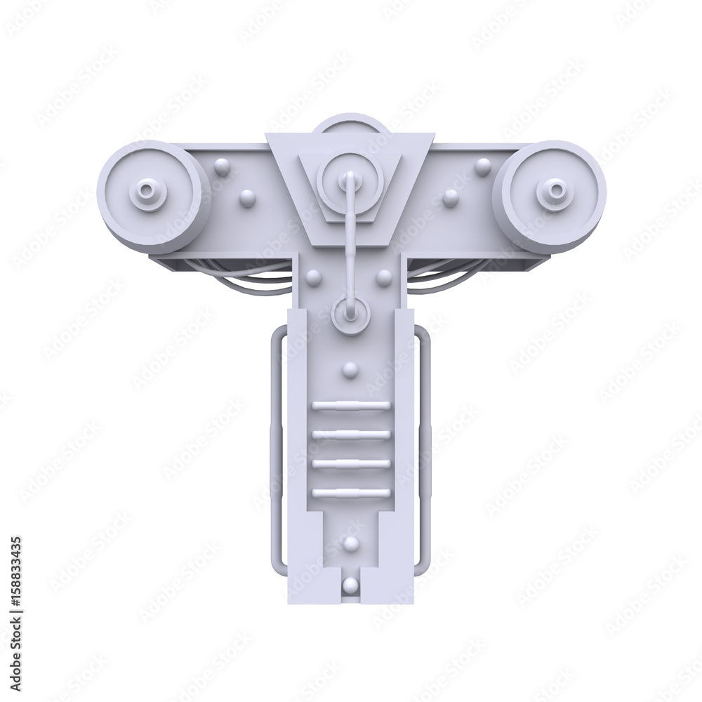Iron mechanical letter isolated on white background. Futuristic industrial metal alphabet in sci fi or steampunk style. Realistic 3d render. Iron mechanical letter isolated on white background. Futuristic industrial metal alphabet in sci fi or steampunk style. Realistic 3d render.