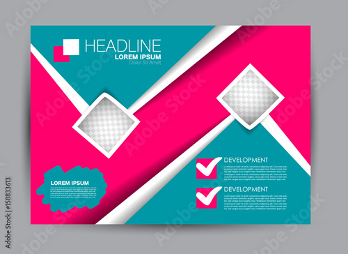 Flyer, brochure, billboard template design landscape orientation for education, presentation, website. Pink and blue color. Editable vector illustration.