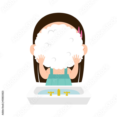 Illustration of a girl cleansing face