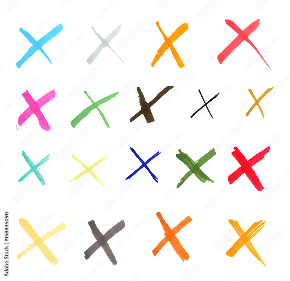 Fototapeta premium Set of hand drawn with marker colorful crosses isolated on white background. Vector illustration.