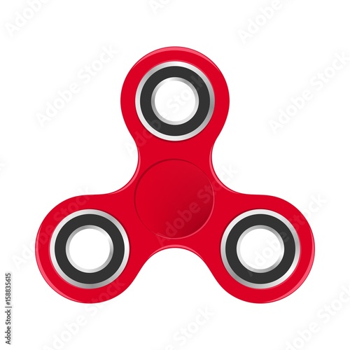 Red colorful fidget spinner with silver bearings on a white background. Modern children's hand spinning toy