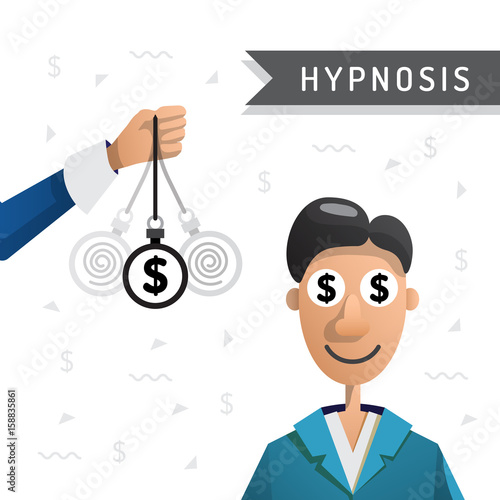 People enter into a state of hypnosis so that he earned more money. Hypnosis for money. Vector illustration isolated on white background