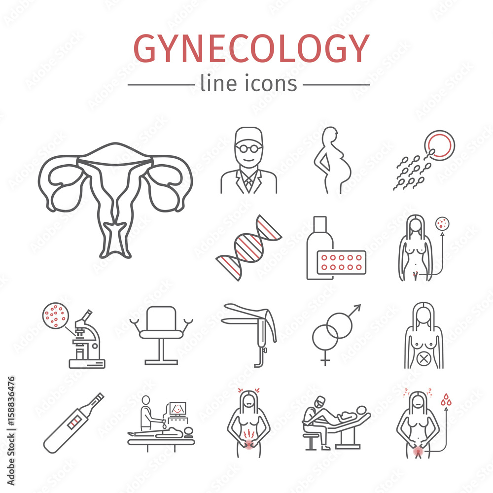 Fototapeta premium Gynecology. Line icons set. Vector signs