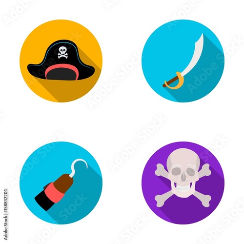 Pirate, bandit, cap, hook .Pirates set collection icons in flat style vector symbol stock illustration web.