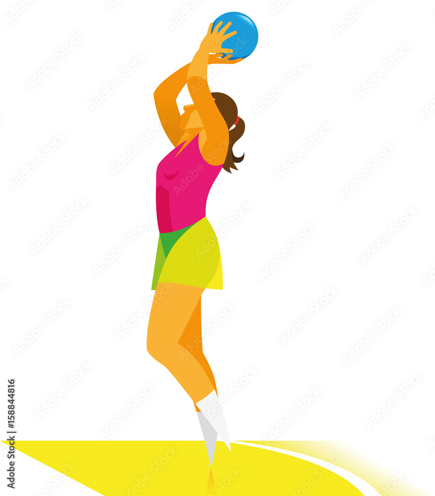 a young girl is a netball player that throwing the ball in the ring Stock  Vector | Adobe Stock