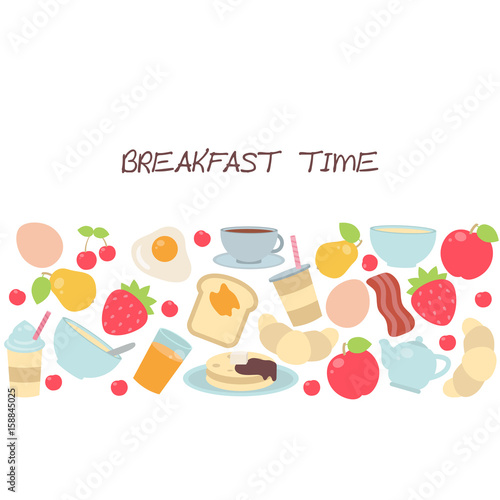 Background with breakfast food and beverages.
