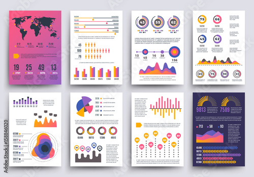 Graphical business report vector template with modern style charts and graphs