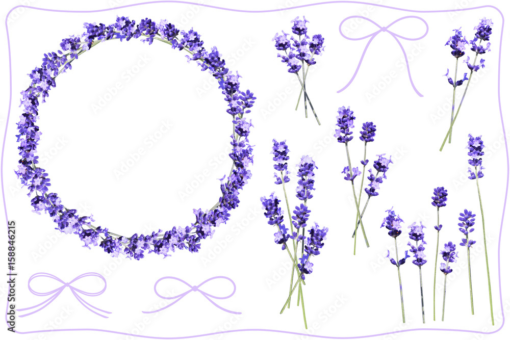 Fototapeta premium ラベンダーリース コラージュ 北海道 富良野市 日本