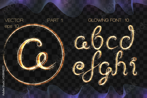 VECTOR eps 10. GLOWING Bengal Sparks FONT 10. Part 1. Hand drawn alphabet a b c d e f g h i. Bengal Sparks GOLDEN Alphabet. Hand drawn with sparkle brushes.
