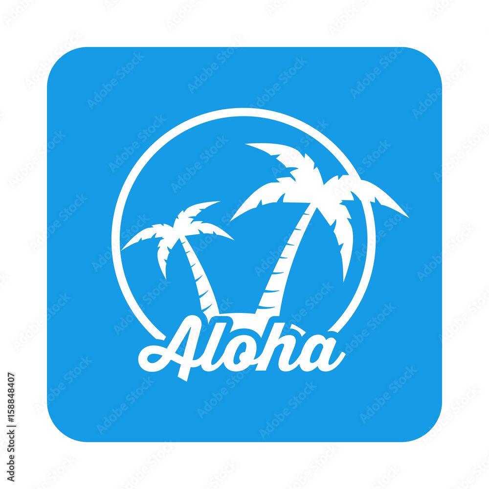 Icono plano Aloha en cuadrado azul