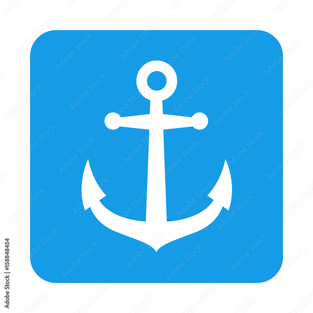 Icono plano ancla vertical en cuadrado azul Icono plano ancla vertical en cuadrado azul