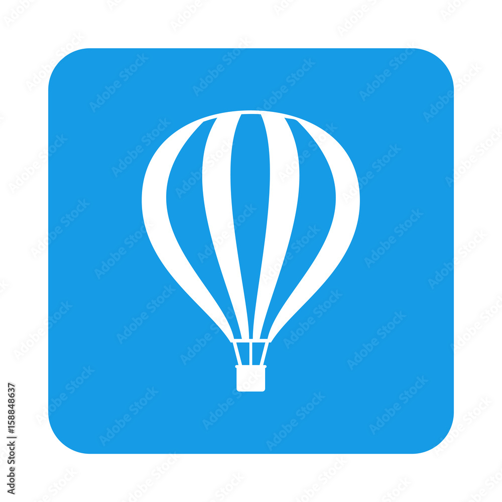 Icono plano globo aerostatico en cuadrado azul Icono plano globo aerostatico en cuadrado azul
