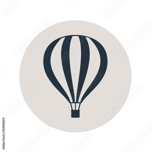 Icono plano globo aerostatico en circulo gris
