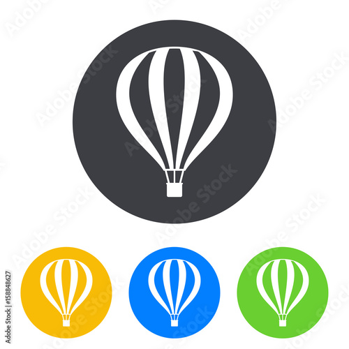 Icono plano globo aerostatico en circulo varios colores