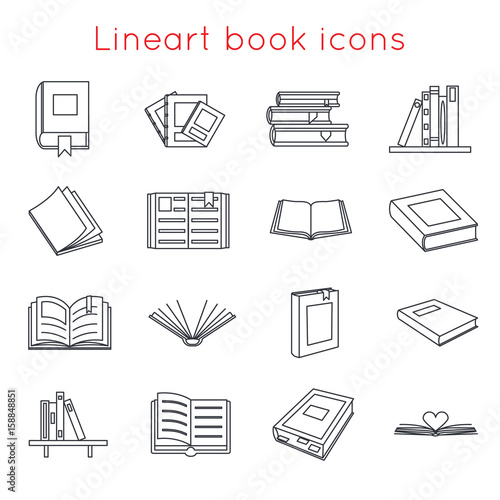 Lineart Book Icons Symbols Logos Set Template for Web Isometric Isolated Vector Illustration
